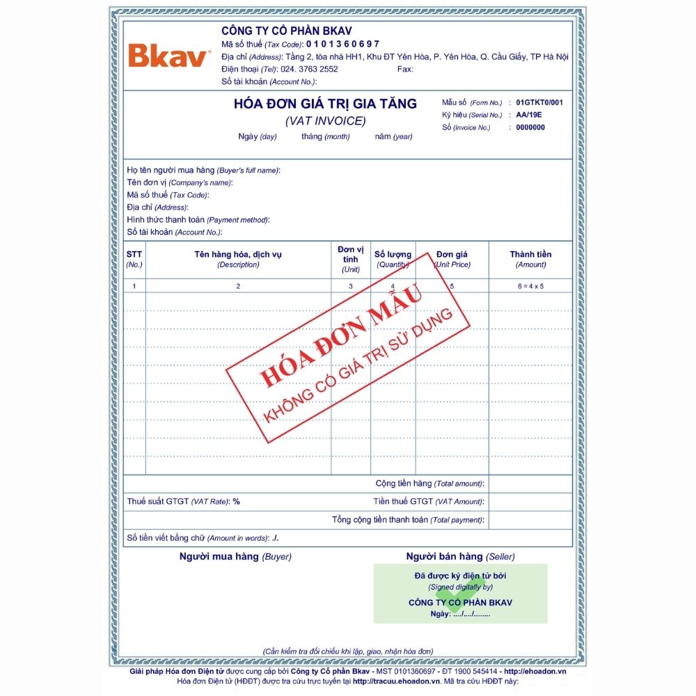 Hoá đơn mẫu Bkav
