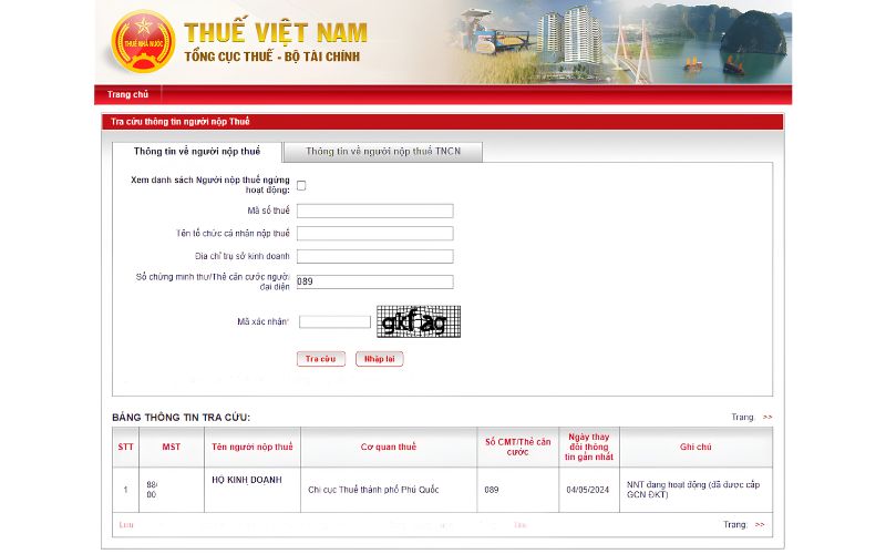 Hệ thống trả kết quả chi tiết về trạng thái hoạt động thực tế của hộ kinh doanh 